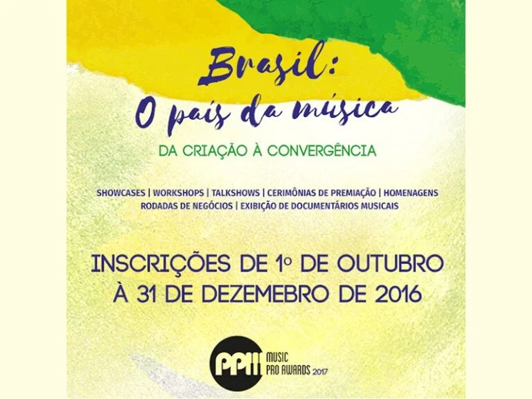 Às 00:01, deste sábado, 1º de outubro de 2016, daremos início ao processo de inscrição para participação nacional e internacional na terceira edição do Prêmio Profissionais da Música 2017