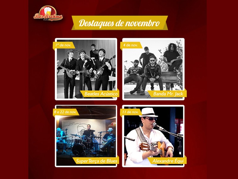 Confira os destaques da programação de novembro do Bar Brahma – Brasília DF