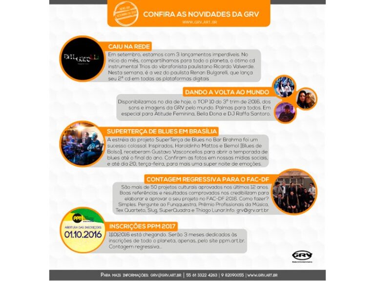 Confira todas as novidades do mês de setembro da GRV. Curta e compartilhe…