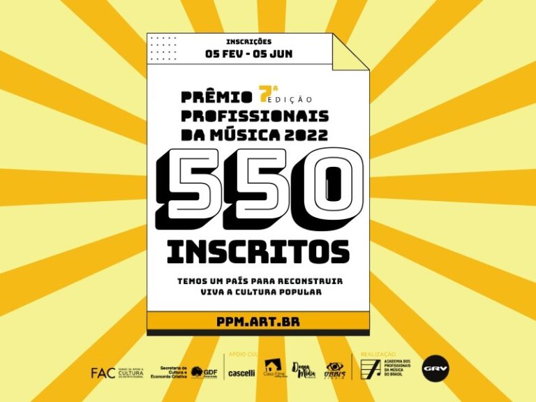100 inscrições em 48 horas = 550 inscritos na 7ª edição do Prêmio Profissionais da Música. Mas ainda cabe mais..
