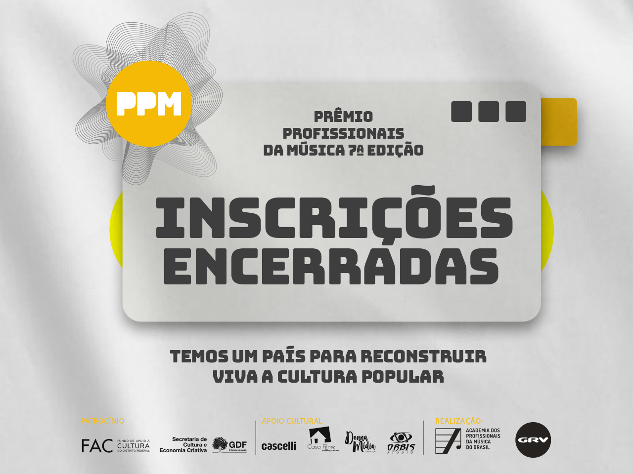 Inscrições encerradas para a 7ª edição do Prêmio Profissionais da Música