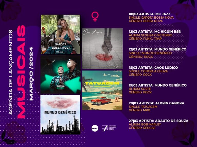 Março na GRV será uma festa de sonoridades com Bossa Nova, Funk, Rock, MPB e Reggae