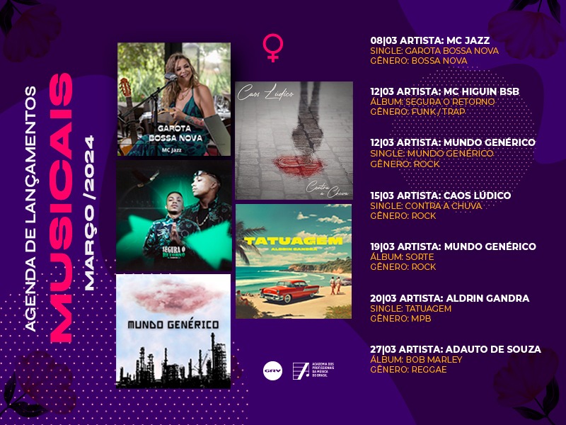 Março na GRV será uma festa de sonoridades com Bossa Nova, Funk, Rock, MPB e Reggae